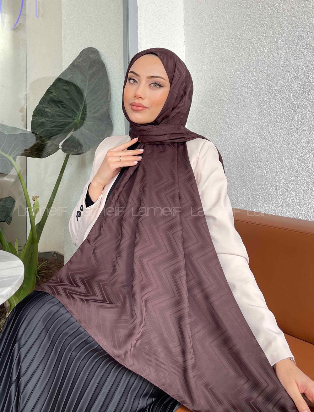 Lamelif Zikzak Desen Jakar Serisi Şal Acı Kahve