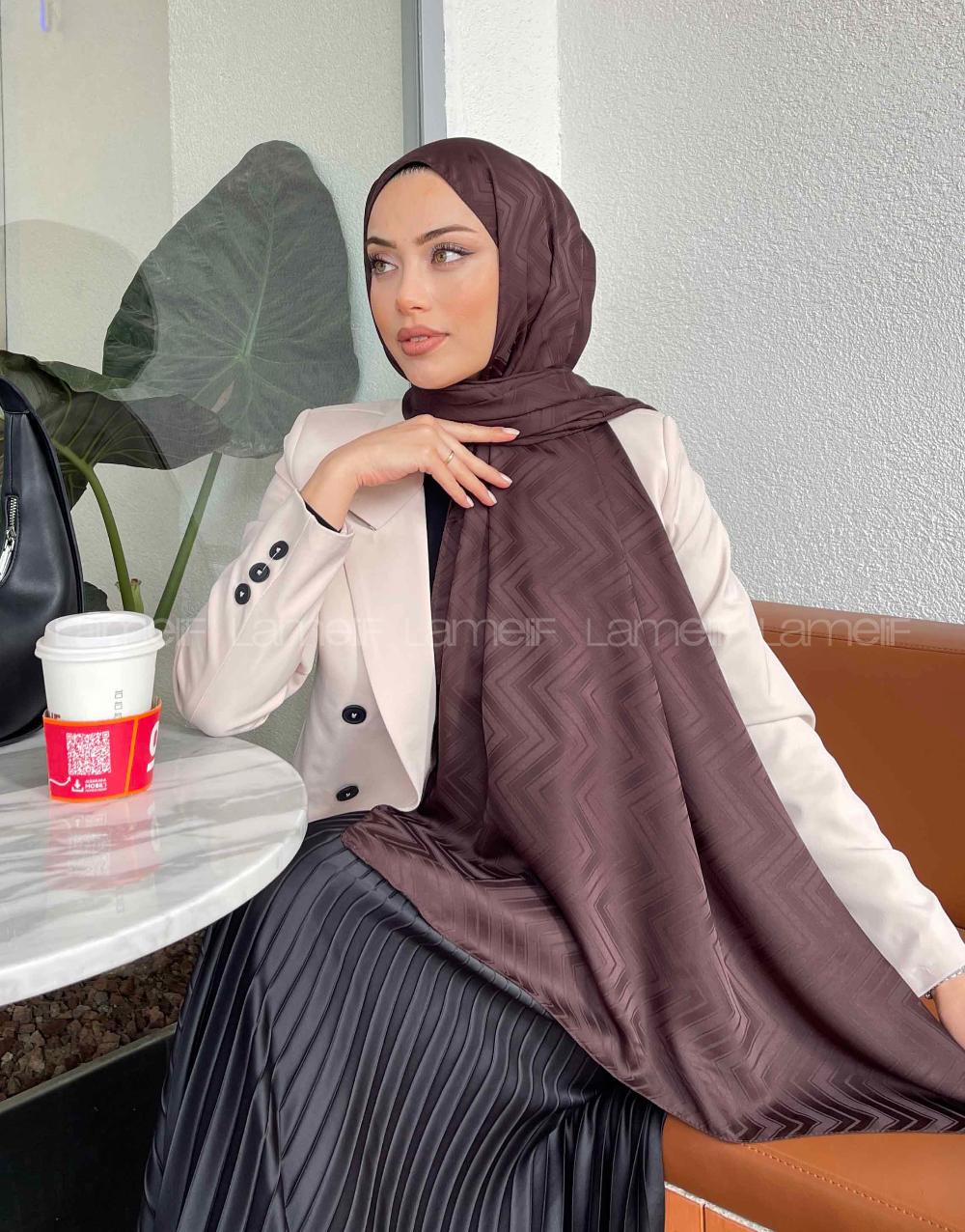 Lamelif Zikzak Desen Jakar Serisi Şal Acı Kahve