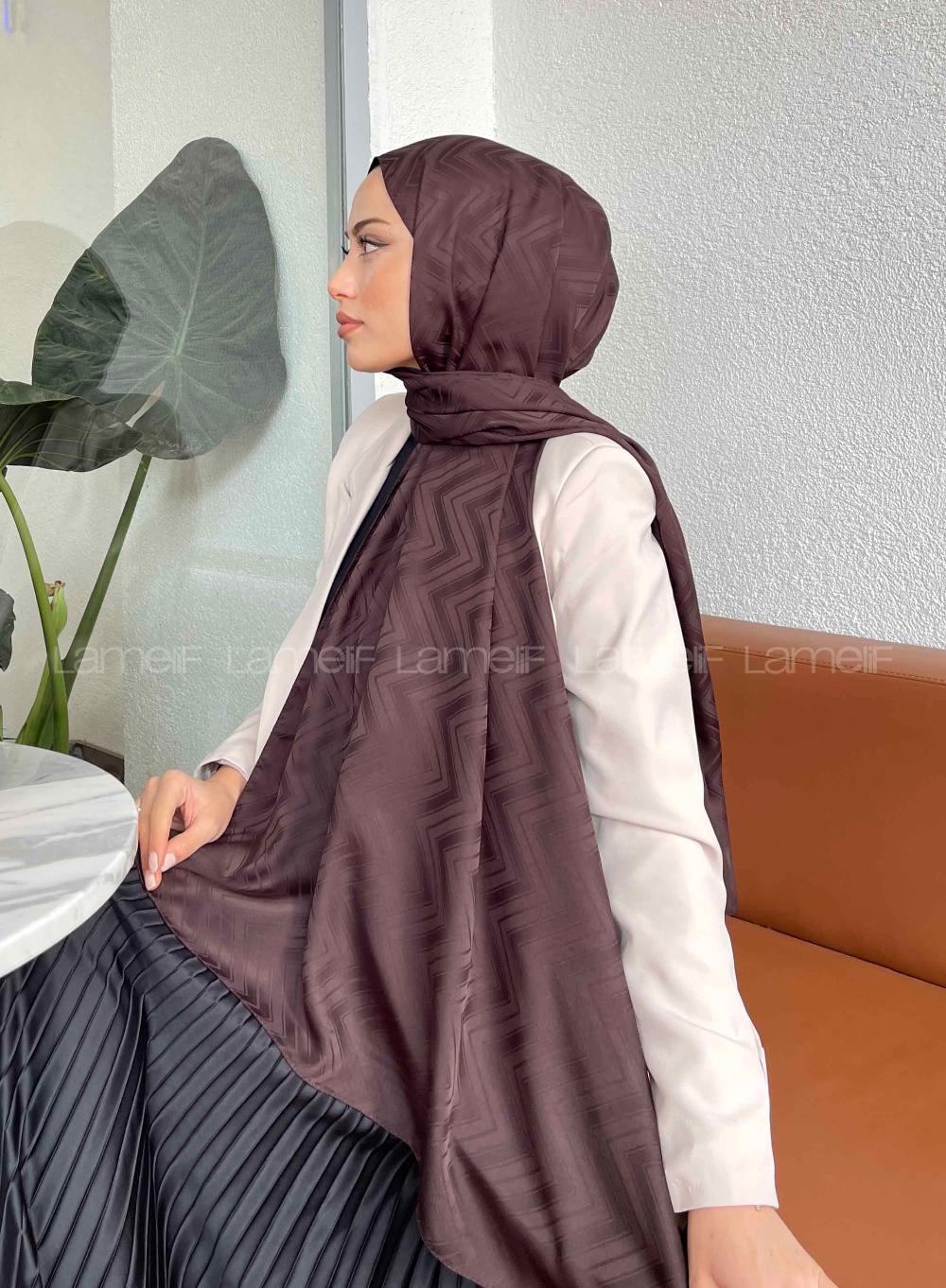 Lamelif Zikzak Desen Jakar Serisi Şal Acı Kahve