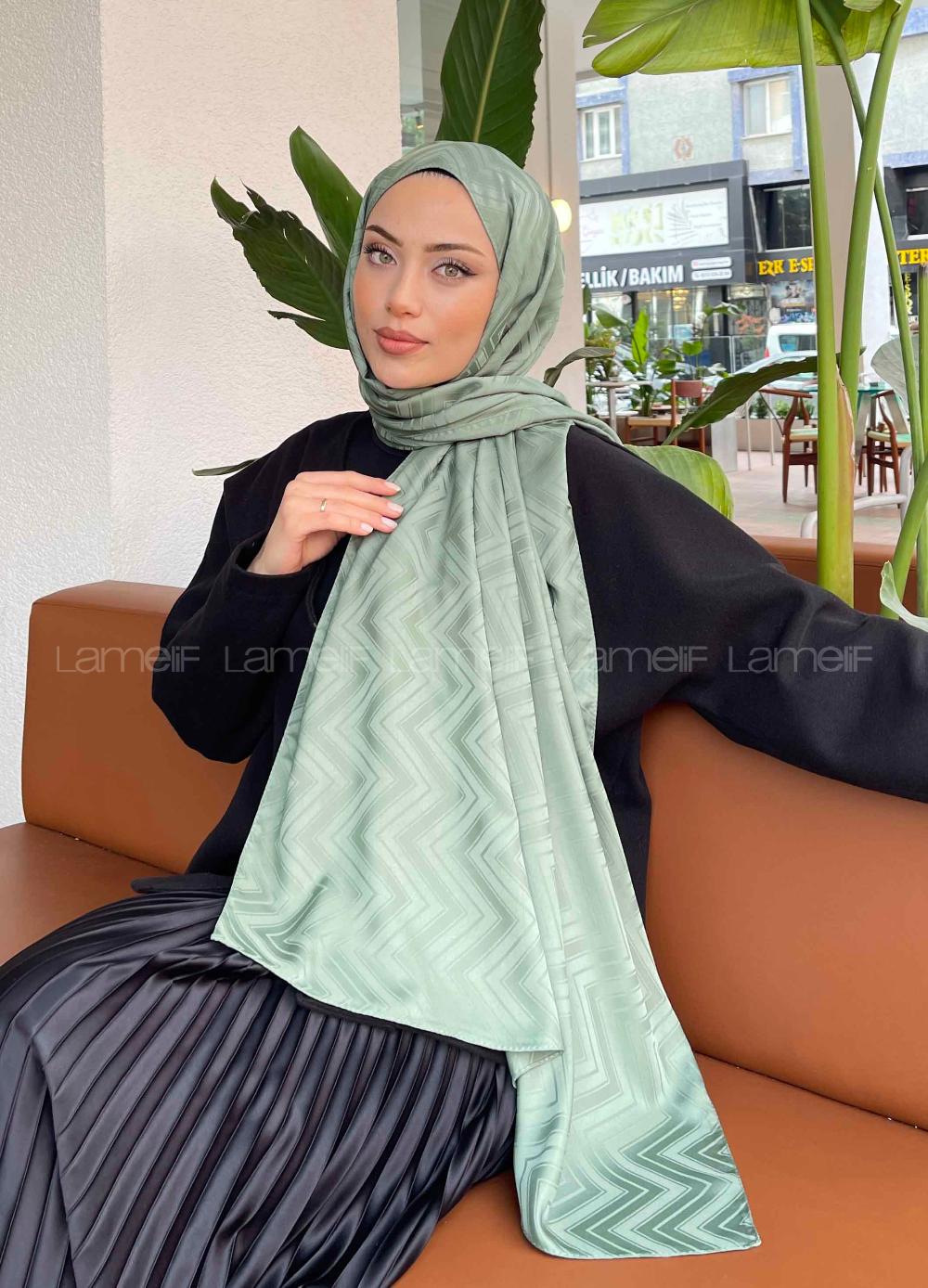 Lamelif Zikzak Desen Jakar Serisi Şal Çağla Yeşili