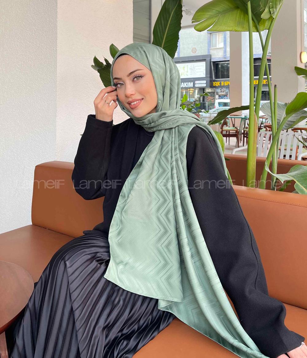 Lamelif Zikzak Desen Jakar Serisi Şal Çağla Yeşili