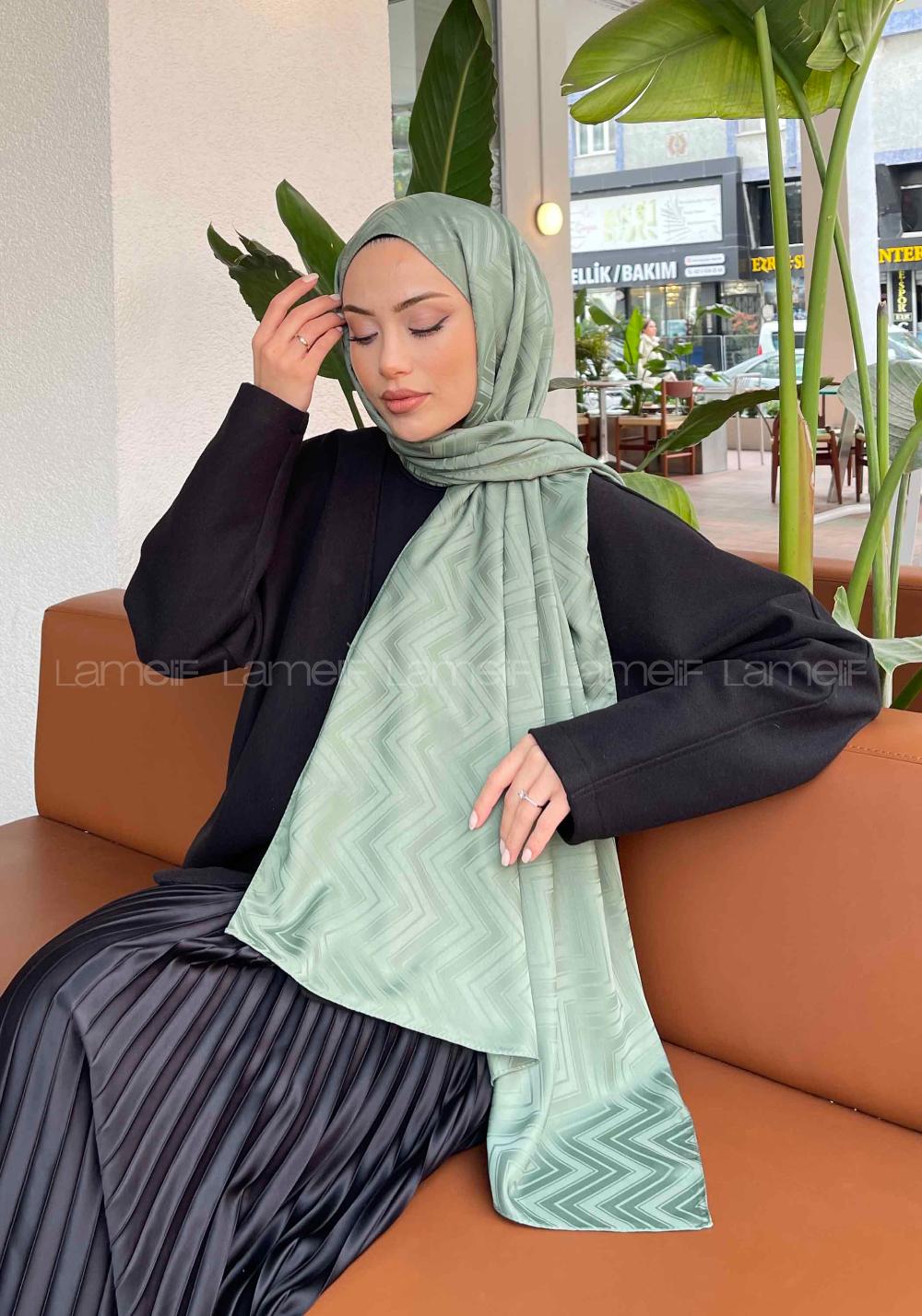Lamelif Zikzak Desen Jakar Serisi Şal Çağla Yeşili