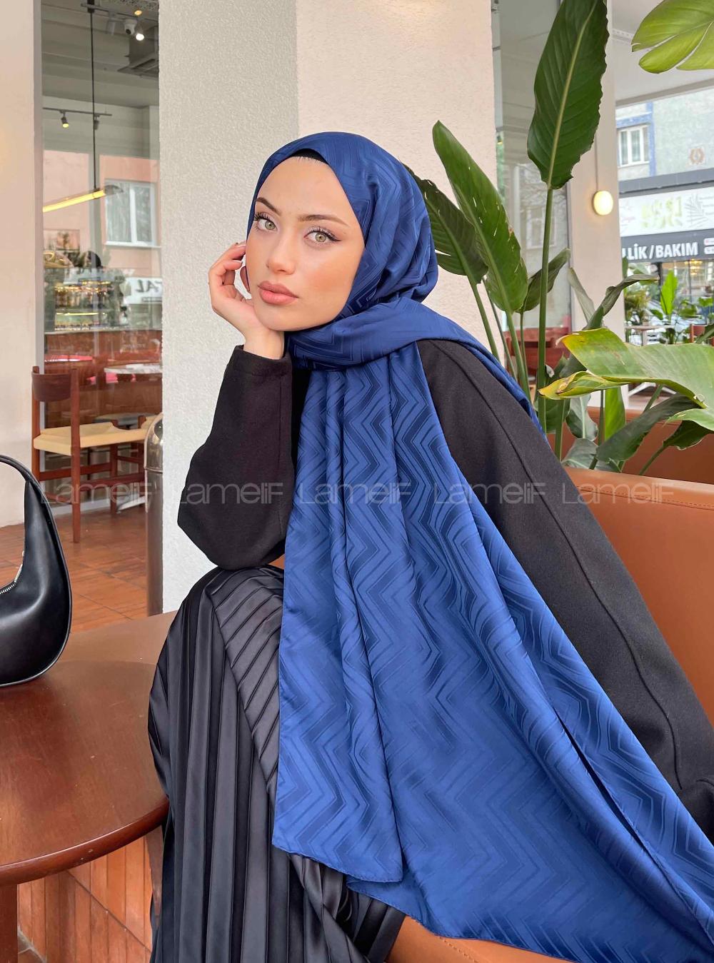 Navy Blue Viscose Fabric Printed Shawl