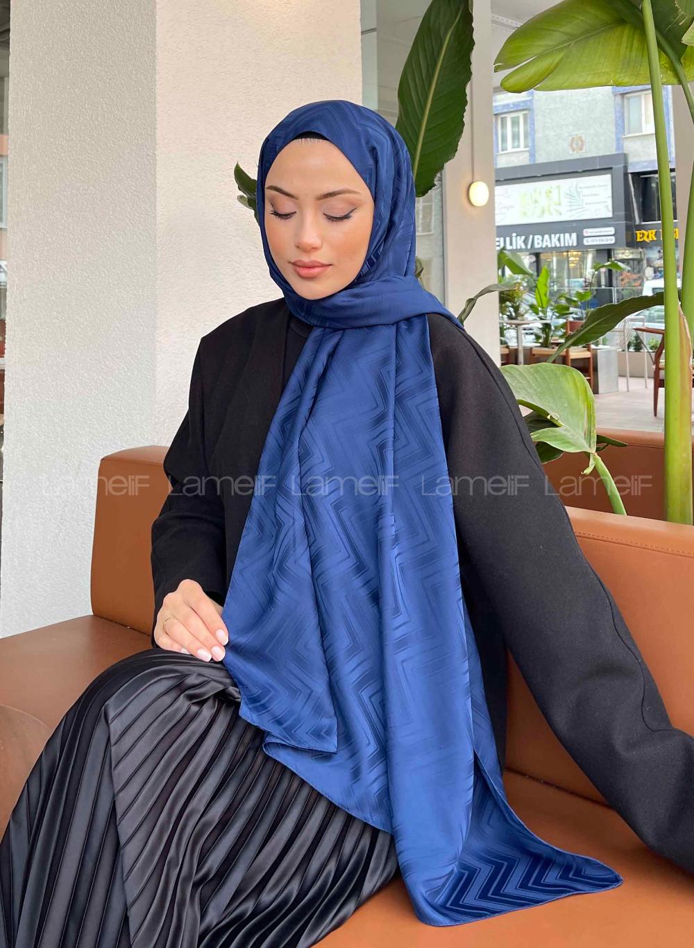 Navy Blue Viscose Fabric Printed Shawl