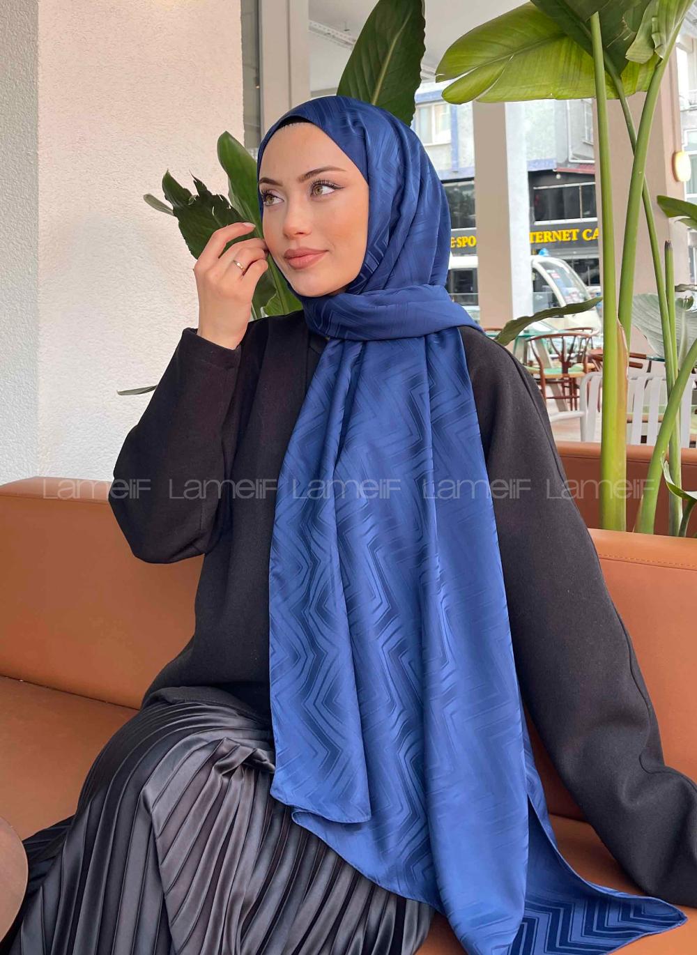 Navy Blue Viscose Fabric Printed Shawl