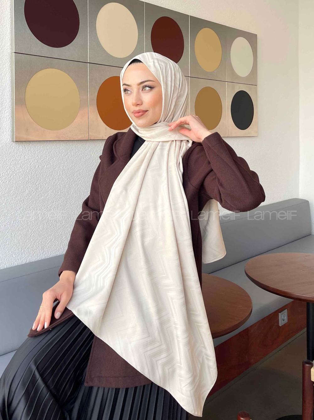 Lamelif Zikzak Desen Jakar Serisi Şal Taş