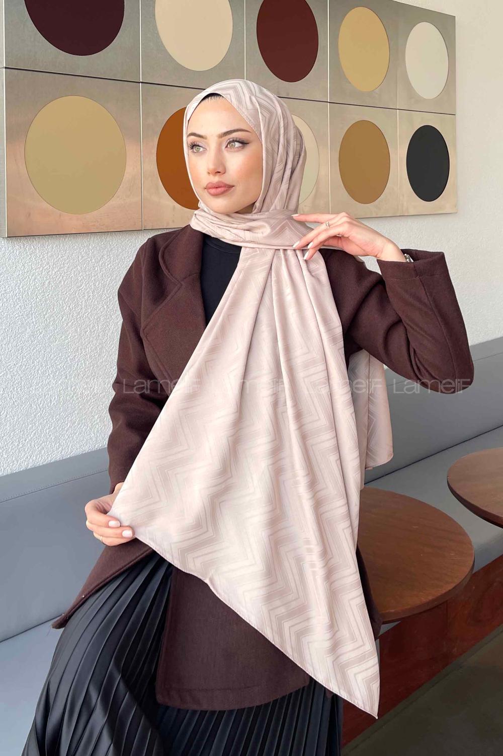 Lamelif Zikzak Desen Jakar Serisi Şal Vizon