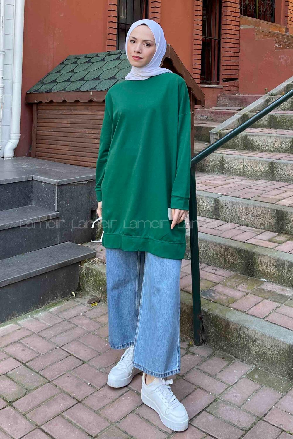 Emerald Green Crew Neck Cotton Unprinted Tunic