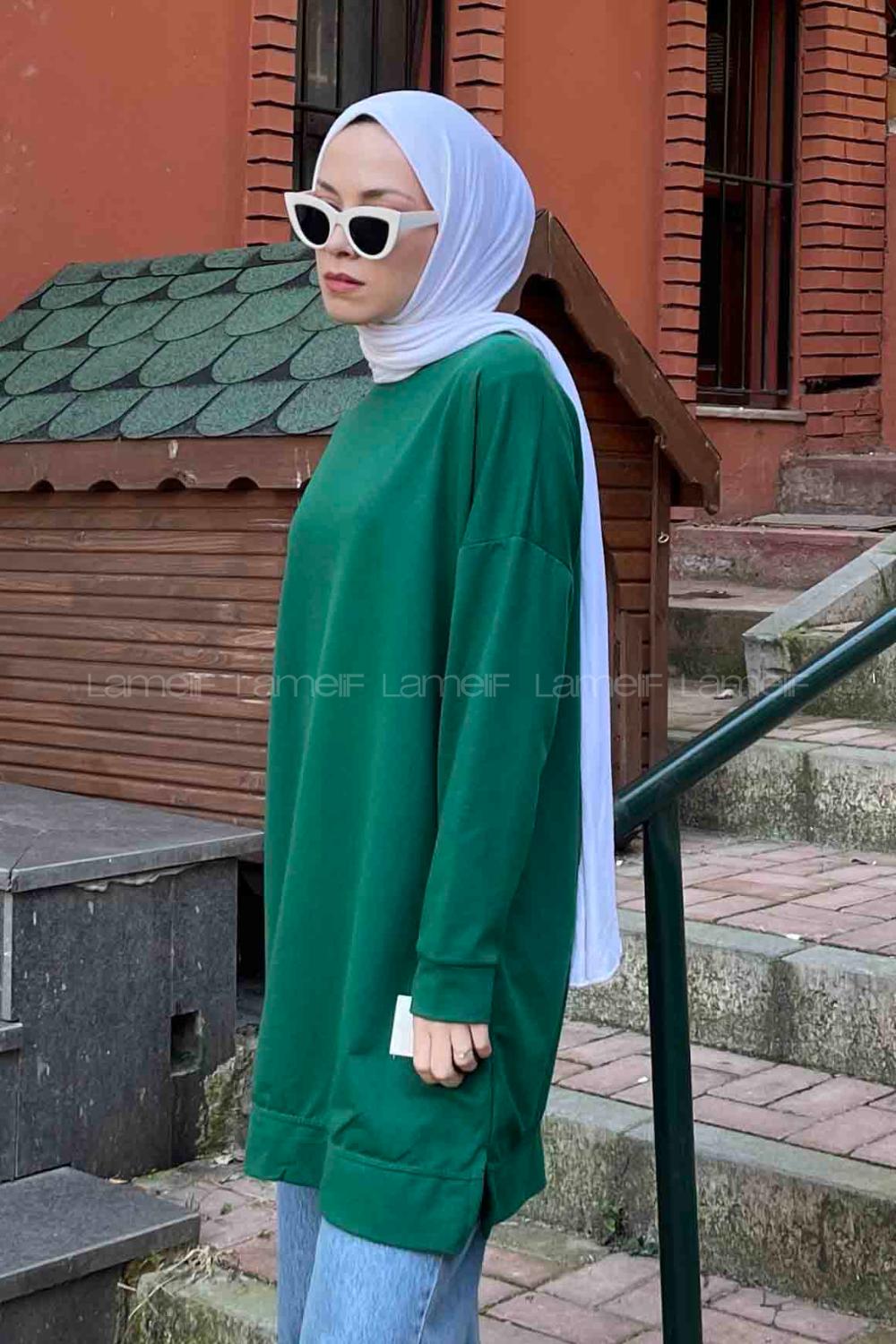 Emerald Green Crew Neck Cotton Unprinted Tunic