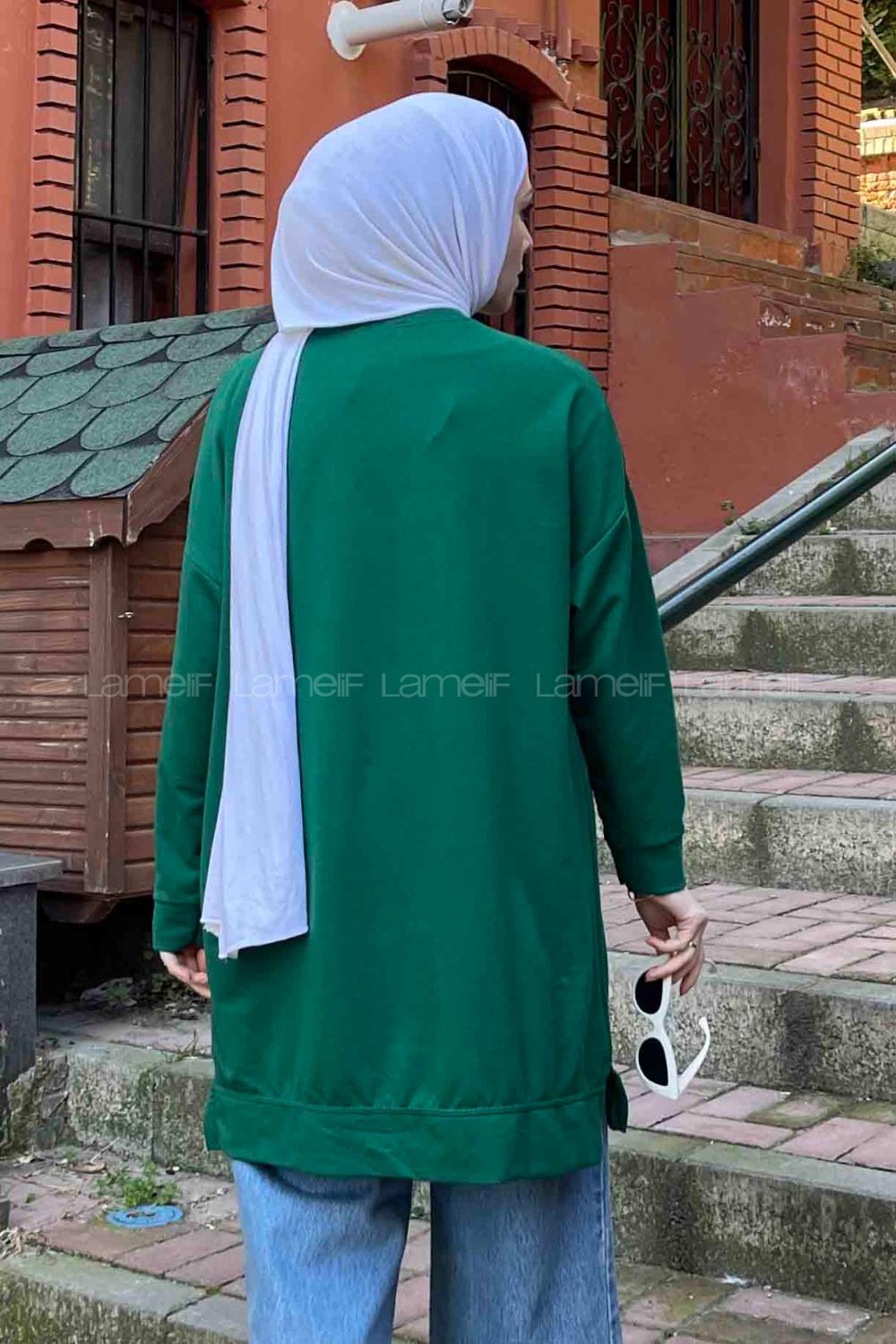 Emerald Green Crew Neck Cotton Unprinted Tunic
