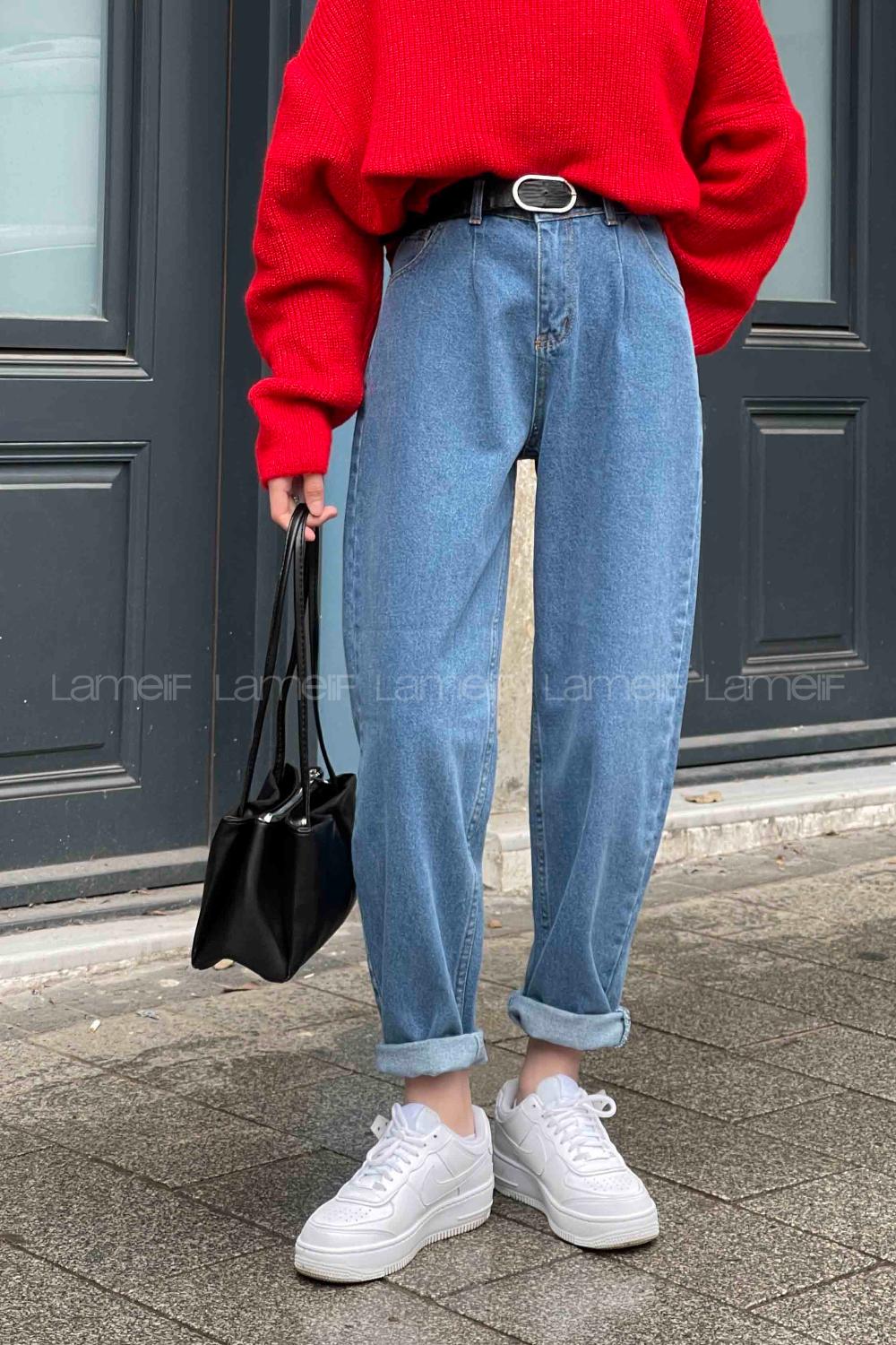 Lamelif Balon Model Bol Mom Jean Açık Mavi