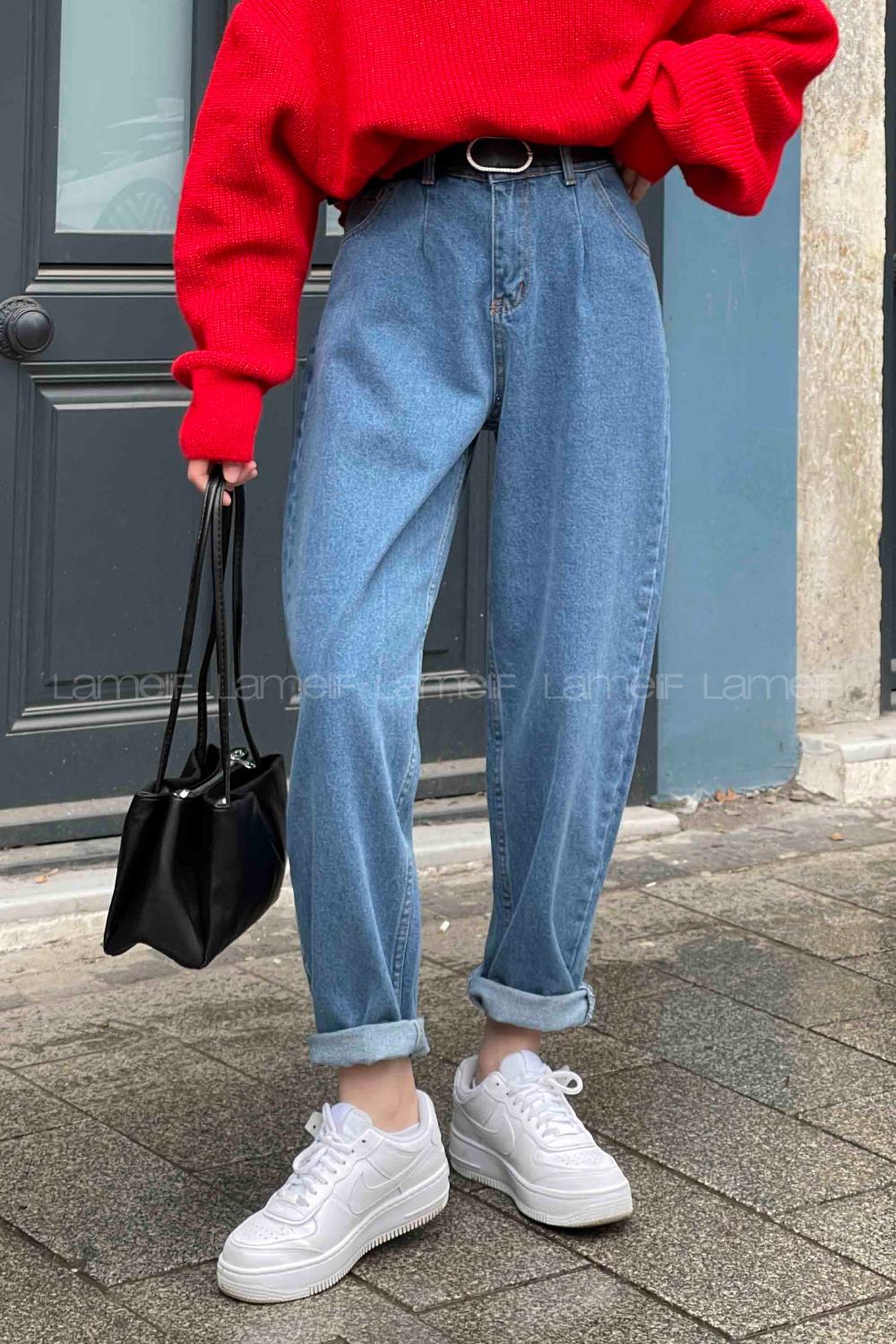 Lamelif Balon Model Bol Mom Jean Açık Mavi