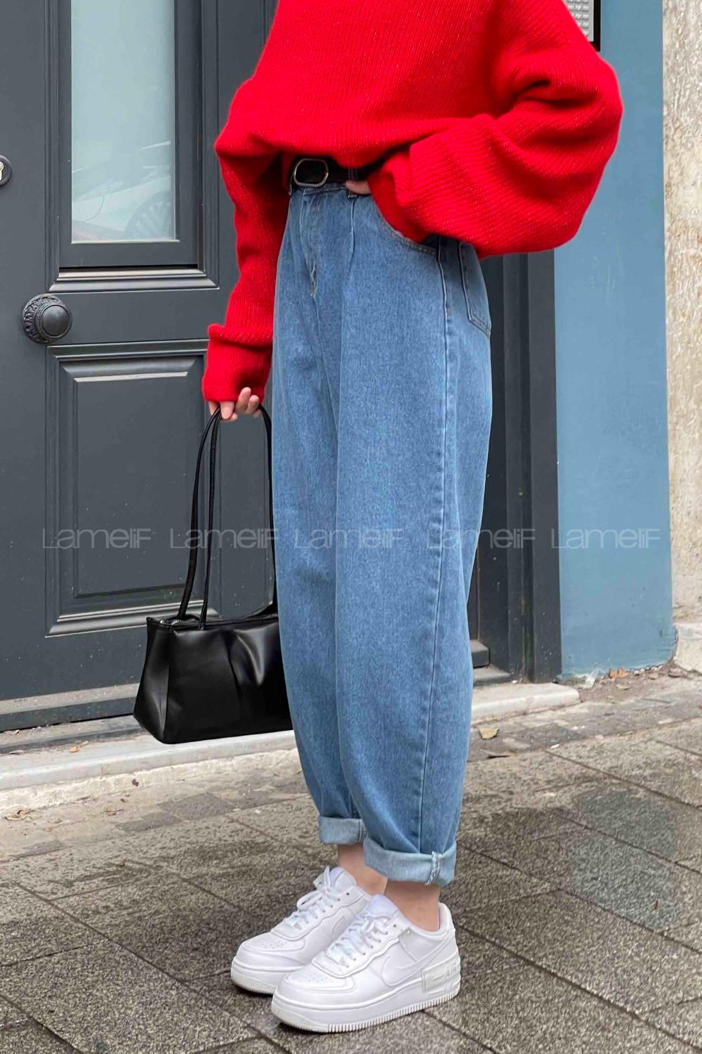 Lamelif Balon Model Bol Mom Jean Açık Mavi