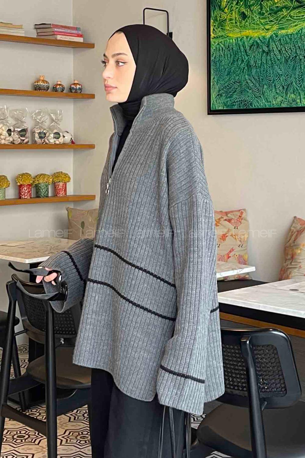 Smoked Zippered Neck Knitwear Tunic