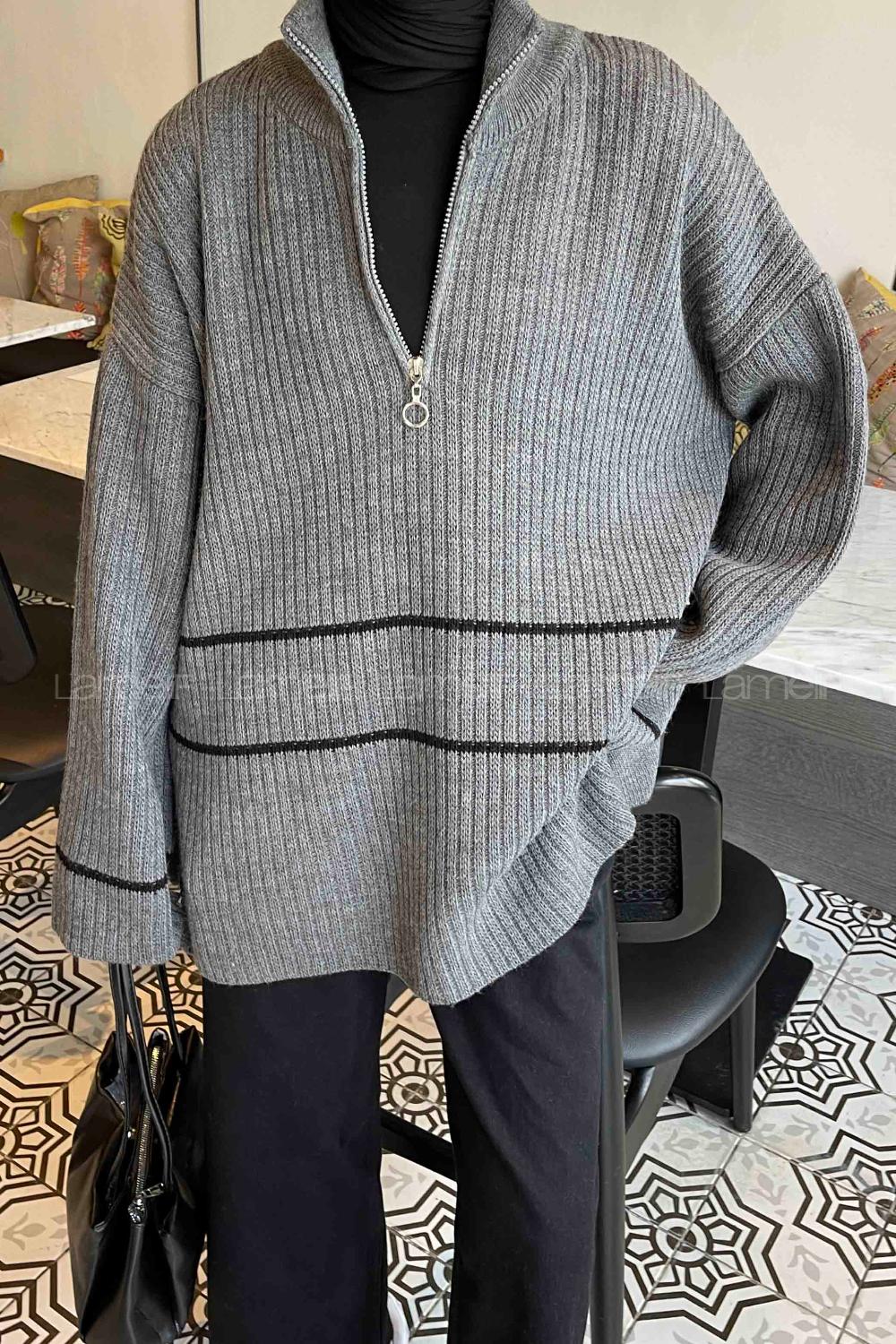 Smoked Zippered Neck Knitwear Tunic