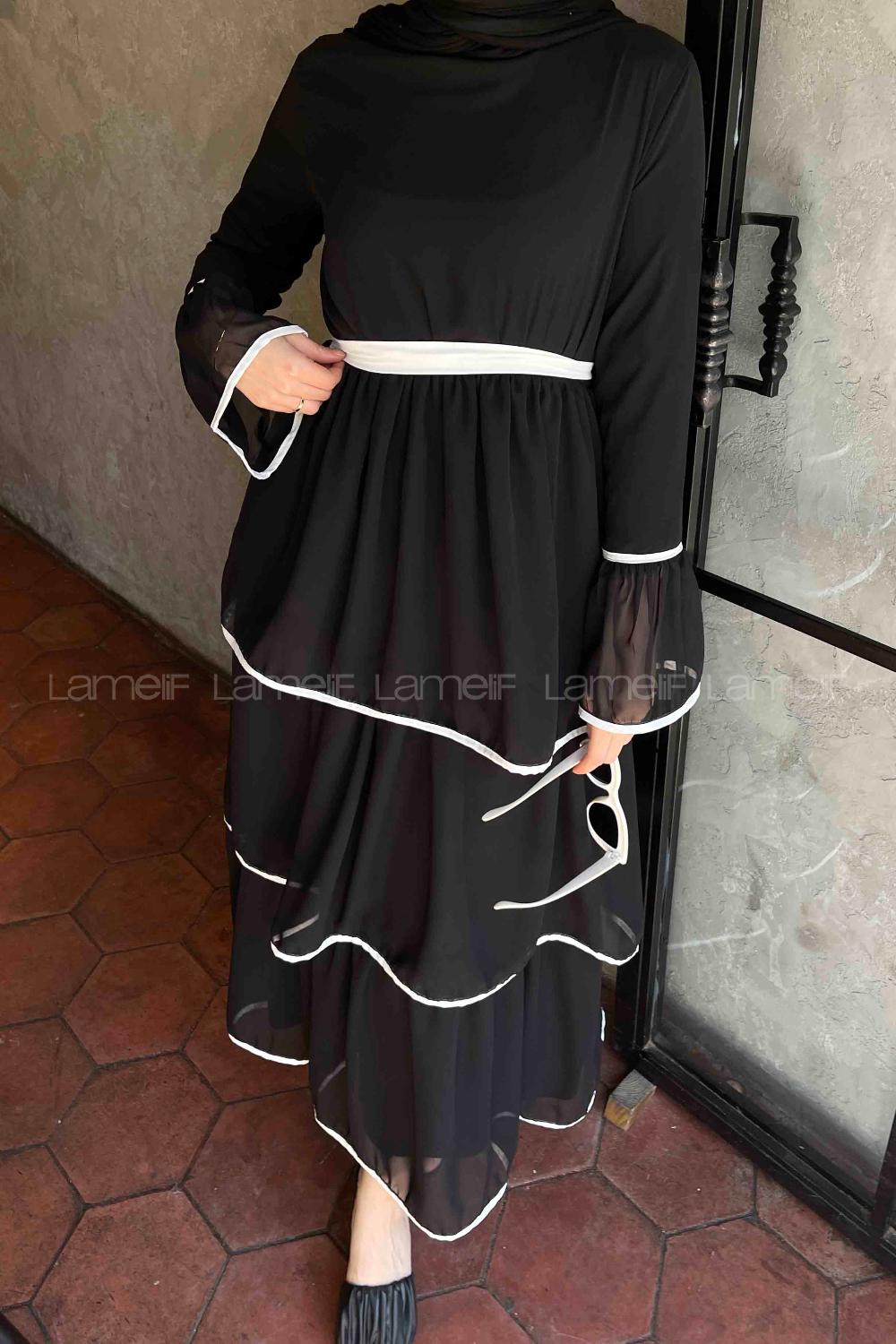 Black Medium Crew Neck Cotton Fabric Unprinted Dresess