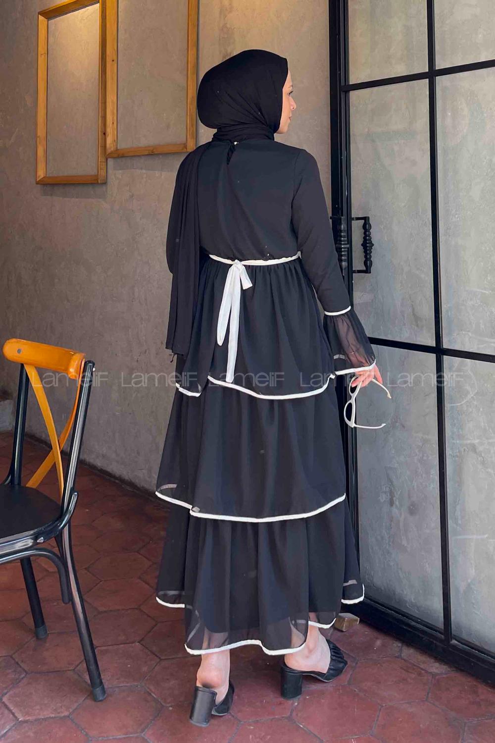 Black Medium Crew Neck Cotton Fabric Unprinted Dresess