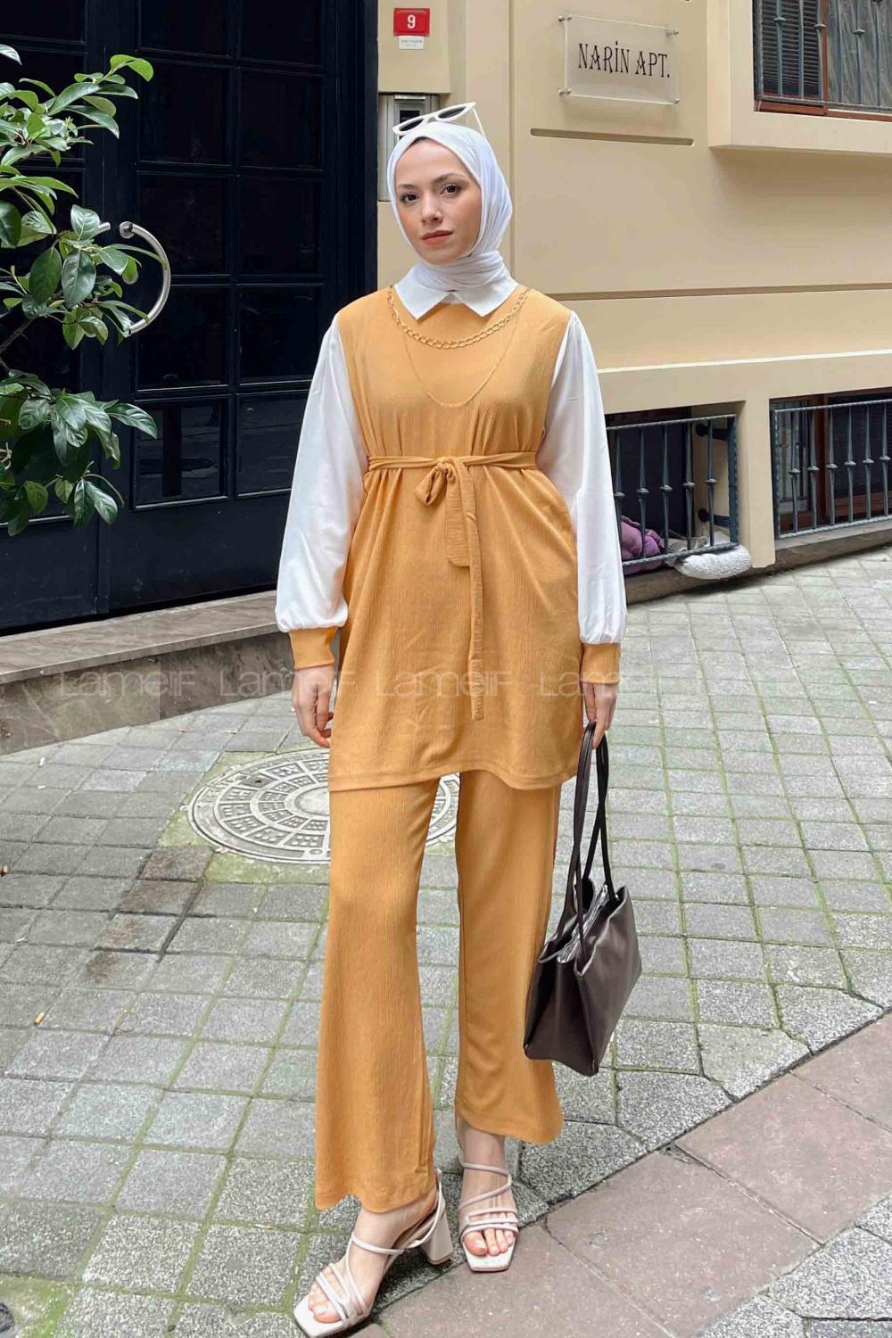 Camel Shirt Collar Long Arm With Necklace Cotton Trousers Comfortable Suit