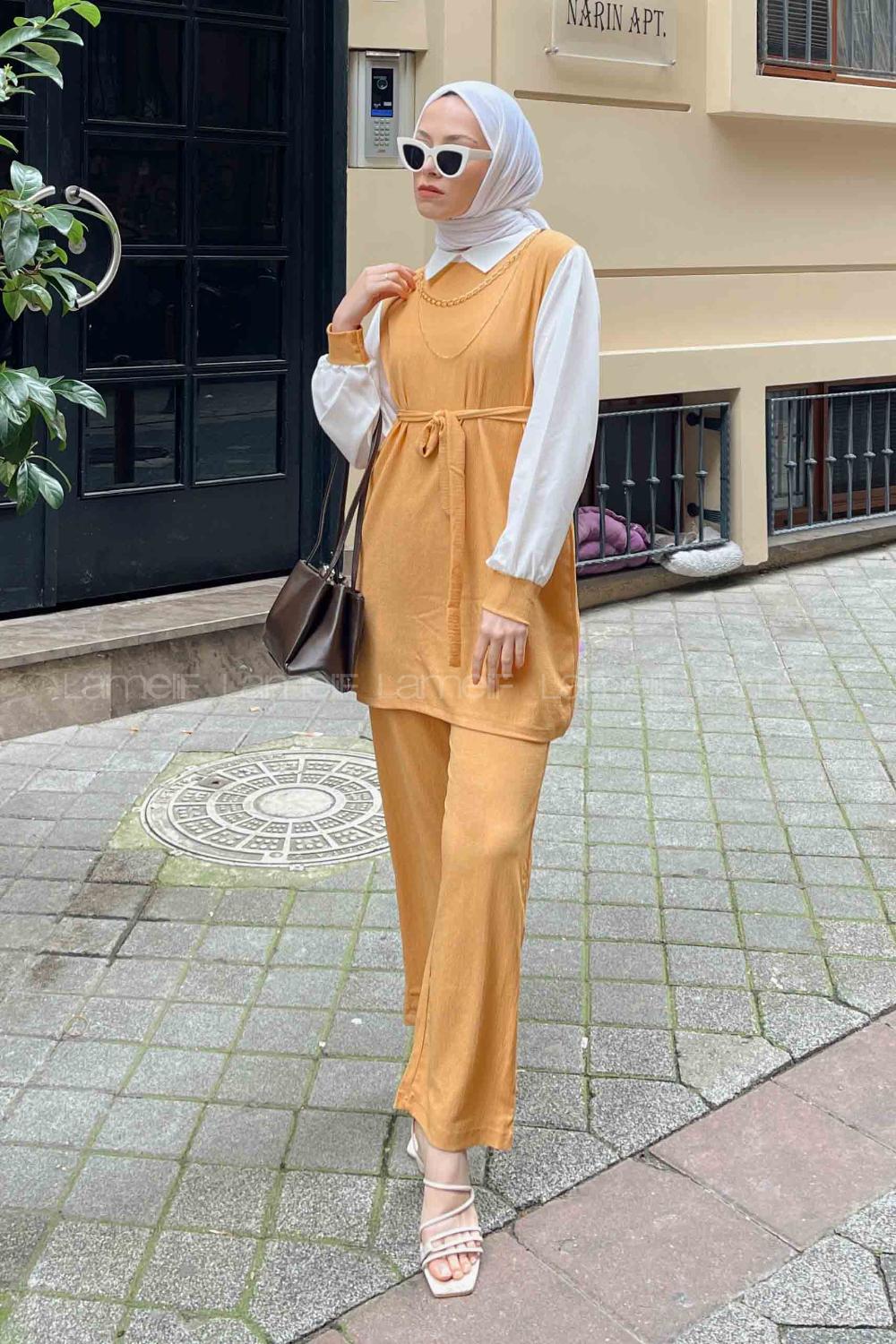 Camel Shirt Collar Long Arm With Necklace Cotton Trousers Comfortable Suit