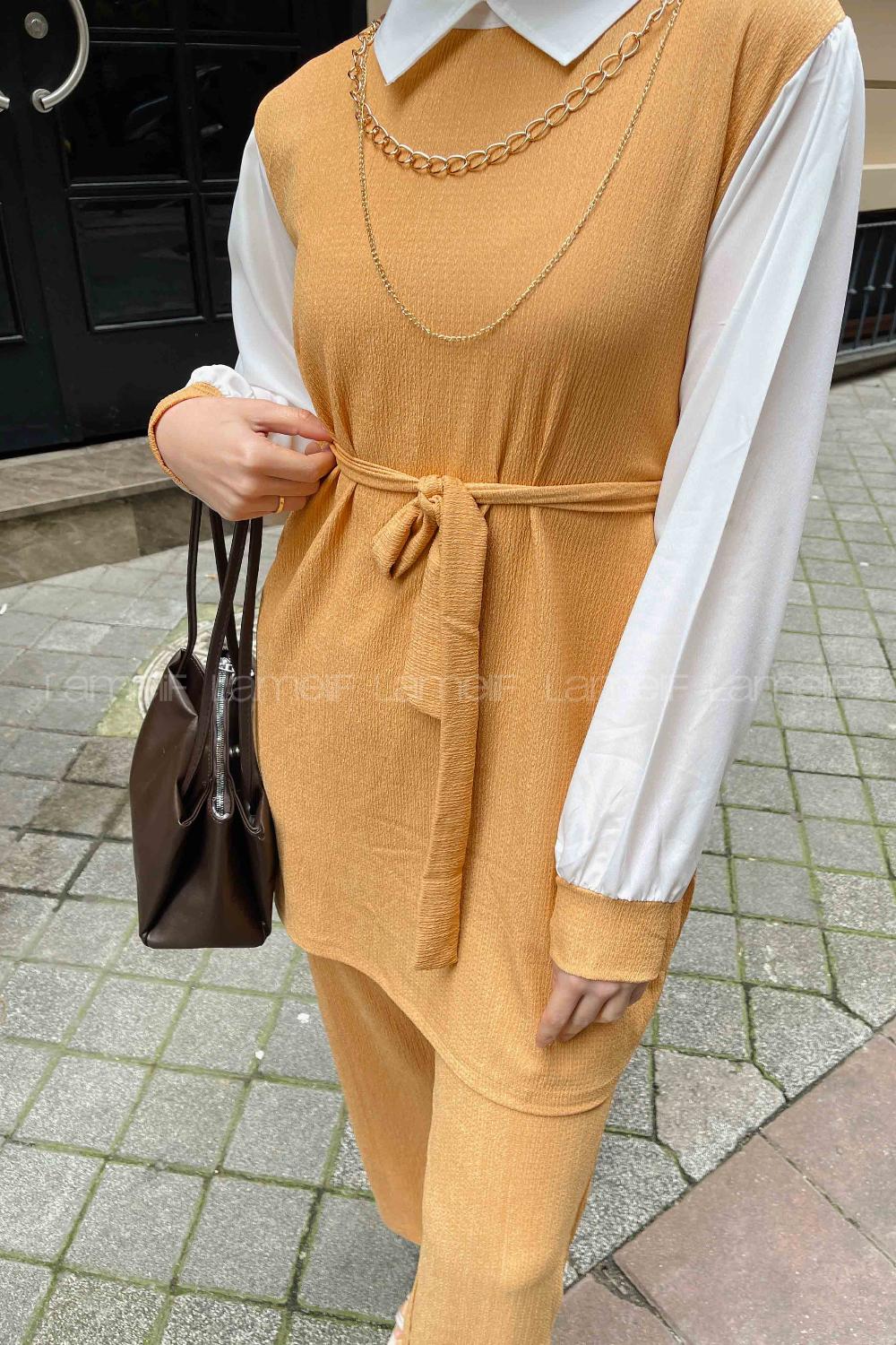 Camel Shirt Collar Long Arm With Necklace Cotton Trousers Comfortable Suit