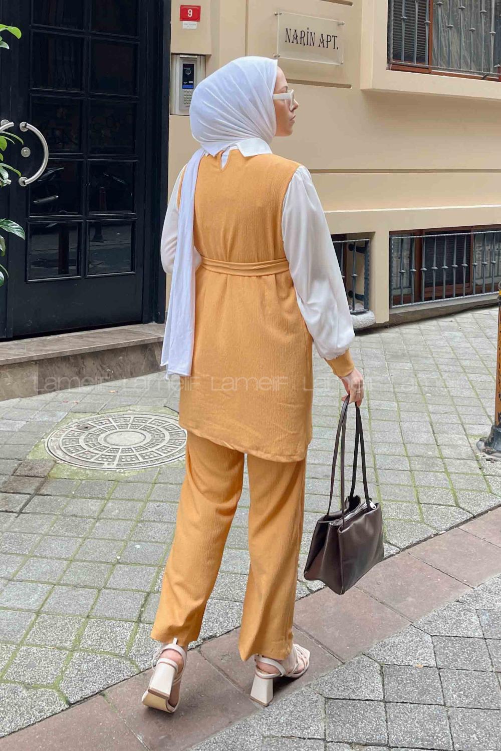Camel Shirt Collar Long Arm With Necklace Cotton Trousers Comfortable Suit