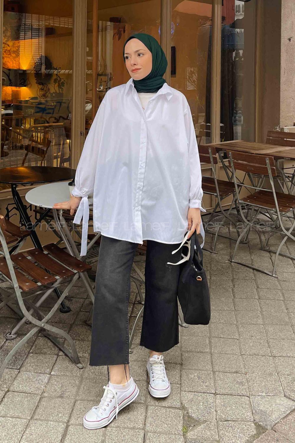 White Shirt Collar Long Arm Cotton Shirt