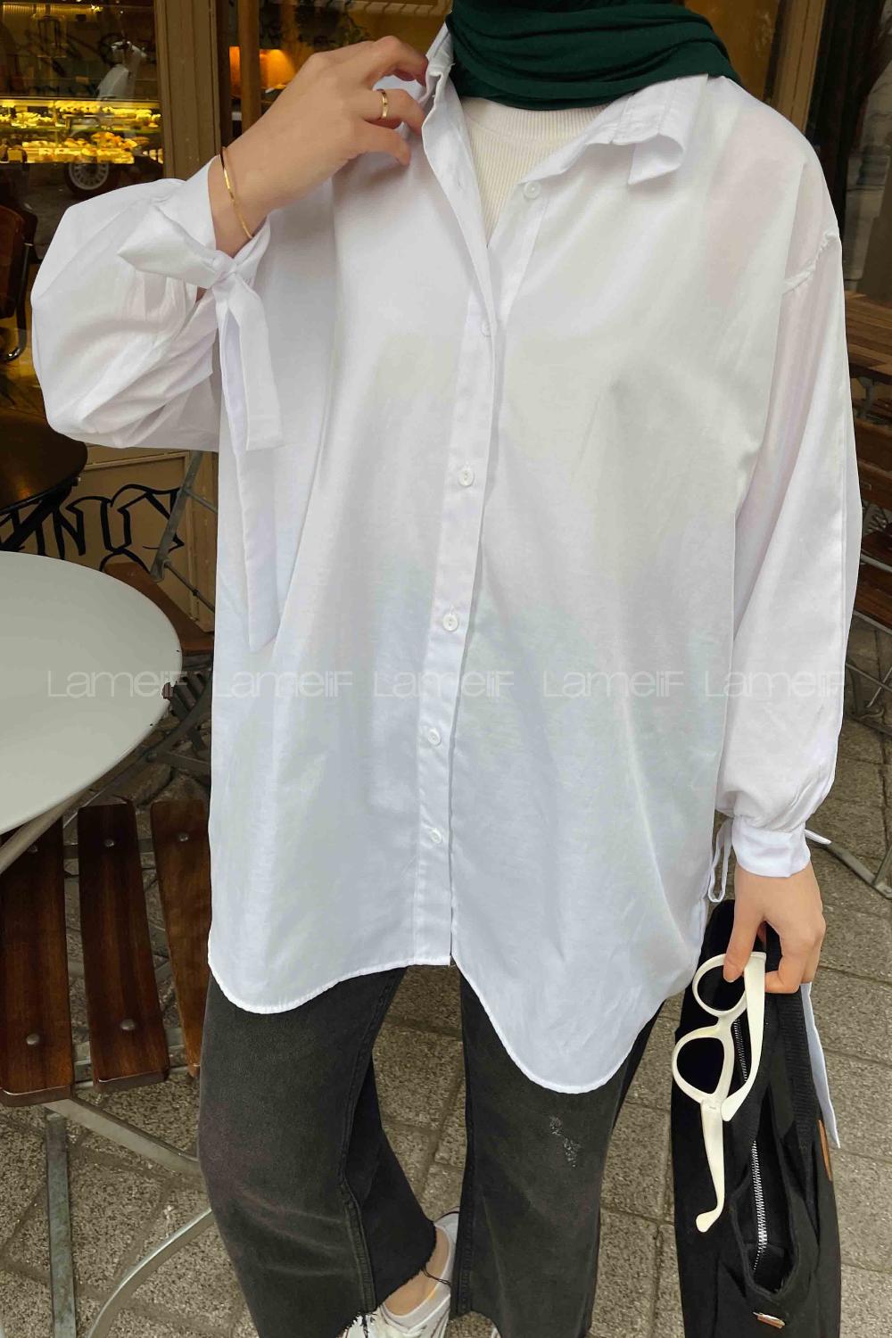White Shirt Collar Long Arm Cotton Shirt