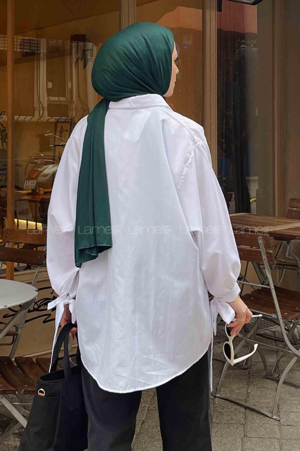 White Shirt Collar Long Arm Cotton Shirt