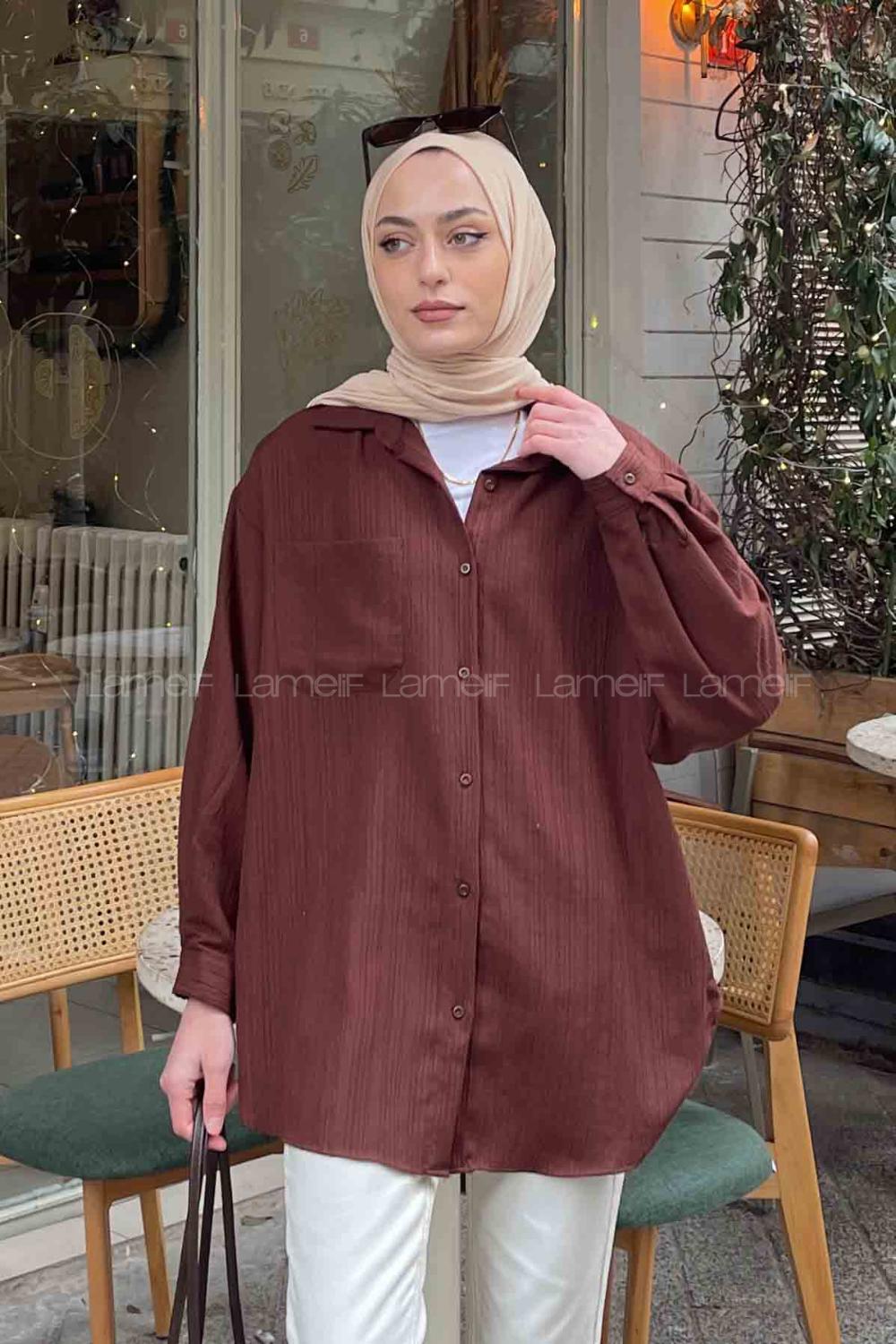 Bitter Brown Shirt Collar Long Arm Viscose Fabric Unprinted Shirt
