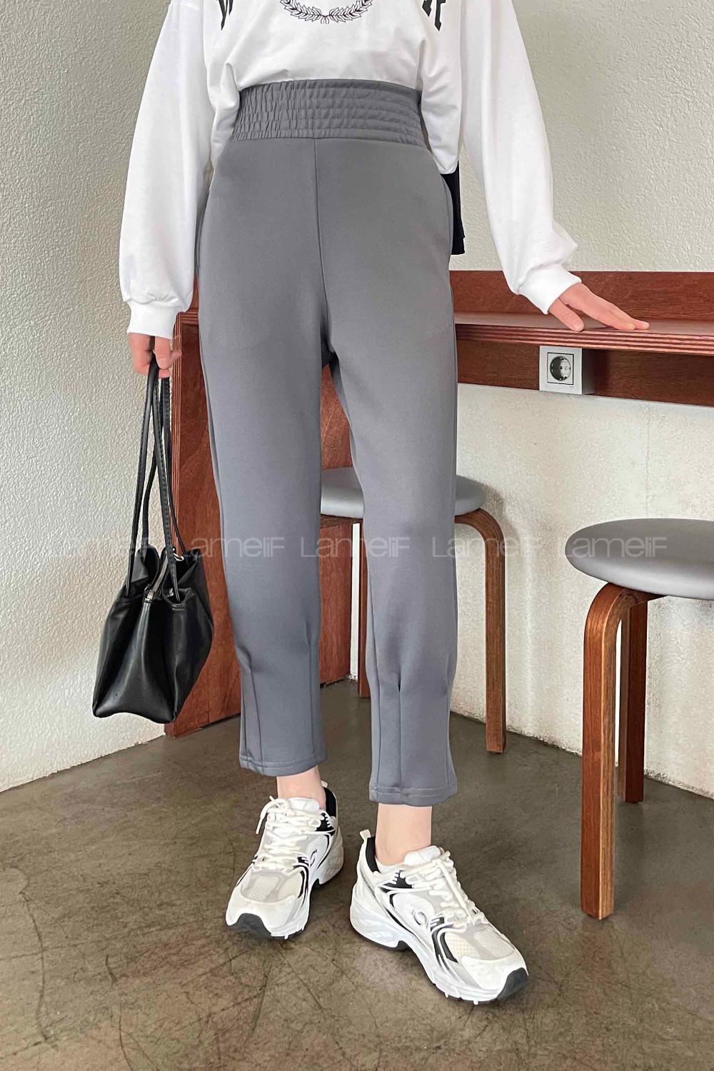 Anthracite Cotton High Waist Comfortable Pants