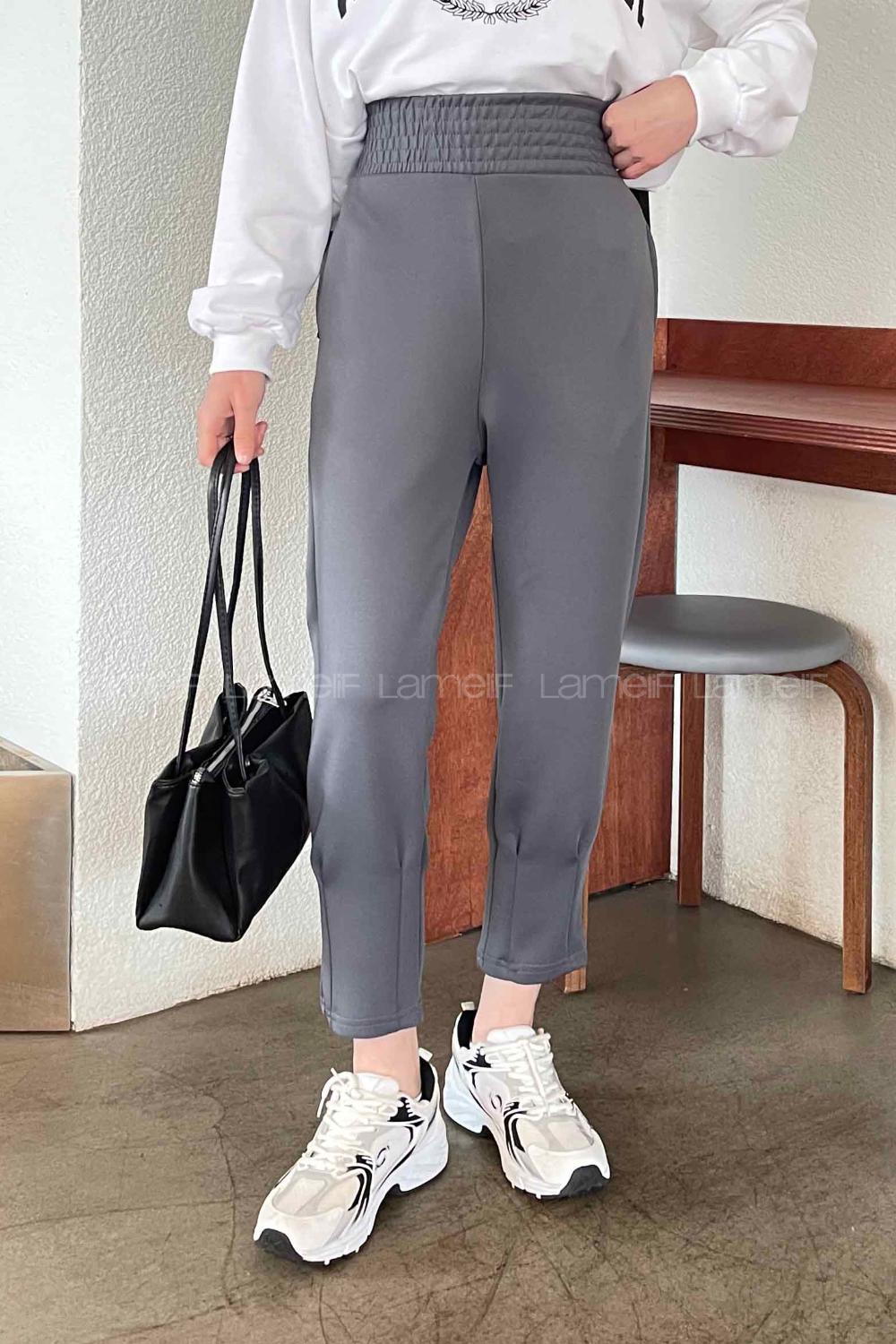 Anthracite Cotton High Waist Comfortable Pants