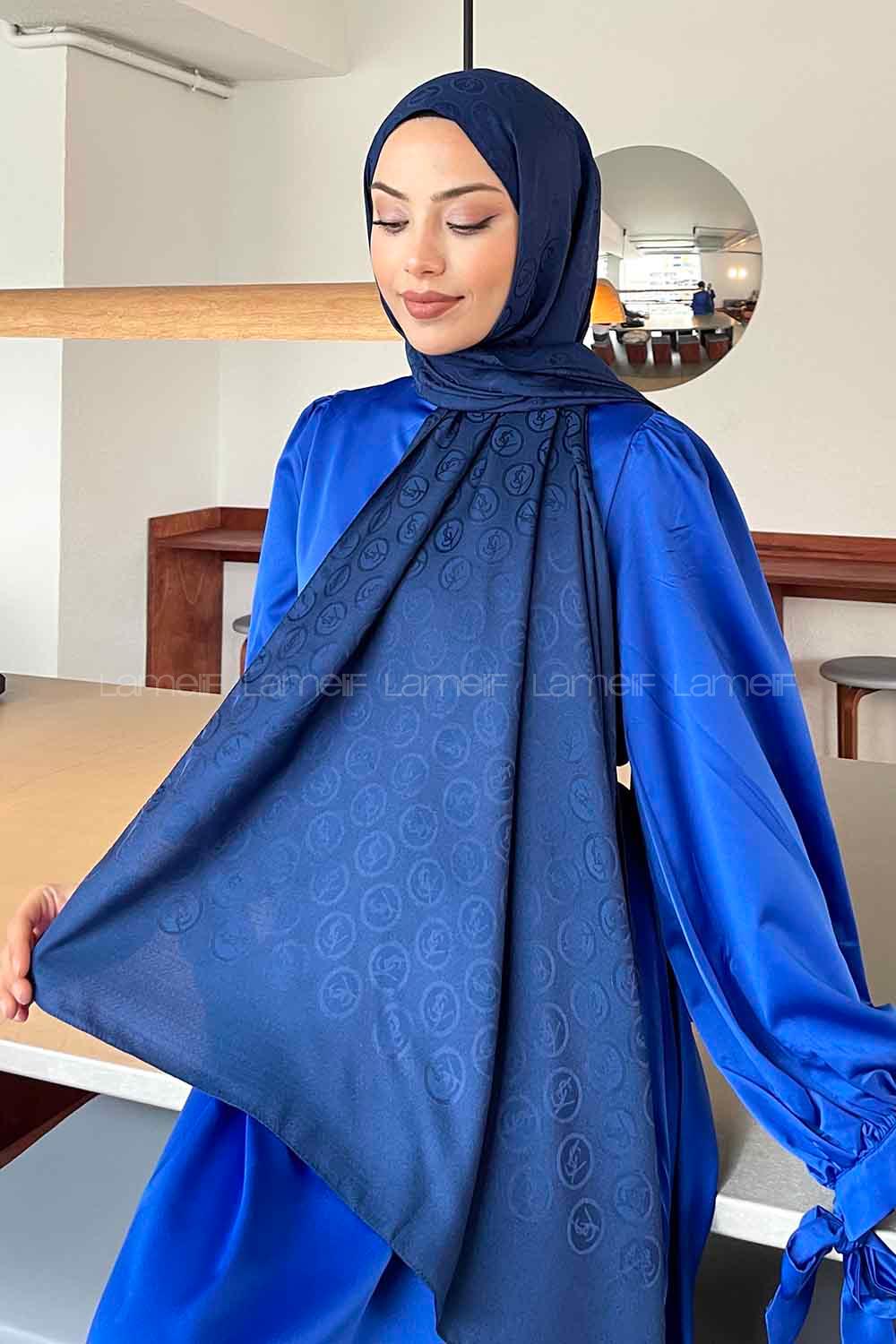 Light Navy Viscose Fabric Printed Shawl