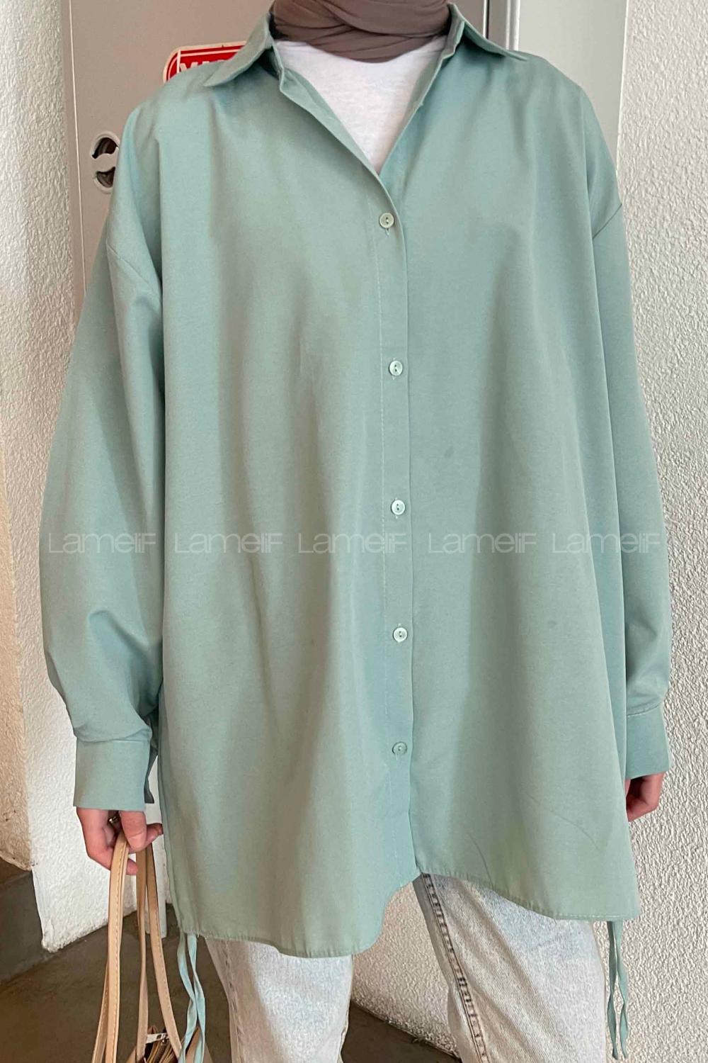 Mint Green Shirt Collar Long Arm Cotton Unprinted Shirt