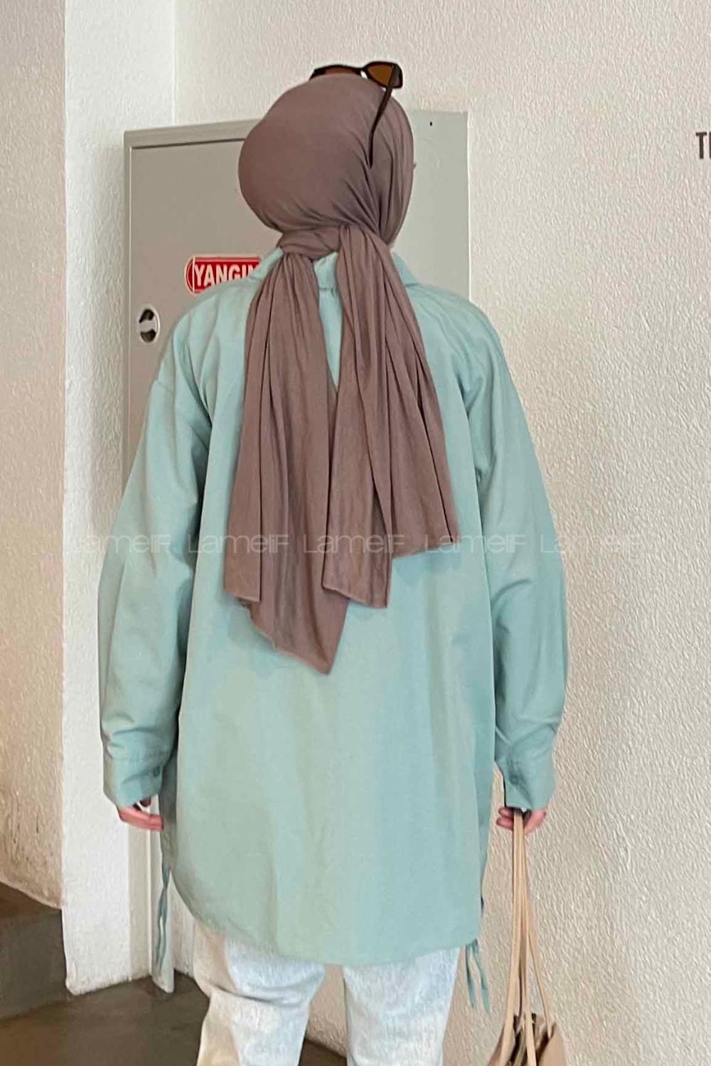 Mint Green Shirt Collar Long Arm Cotton Unprinted Shirt