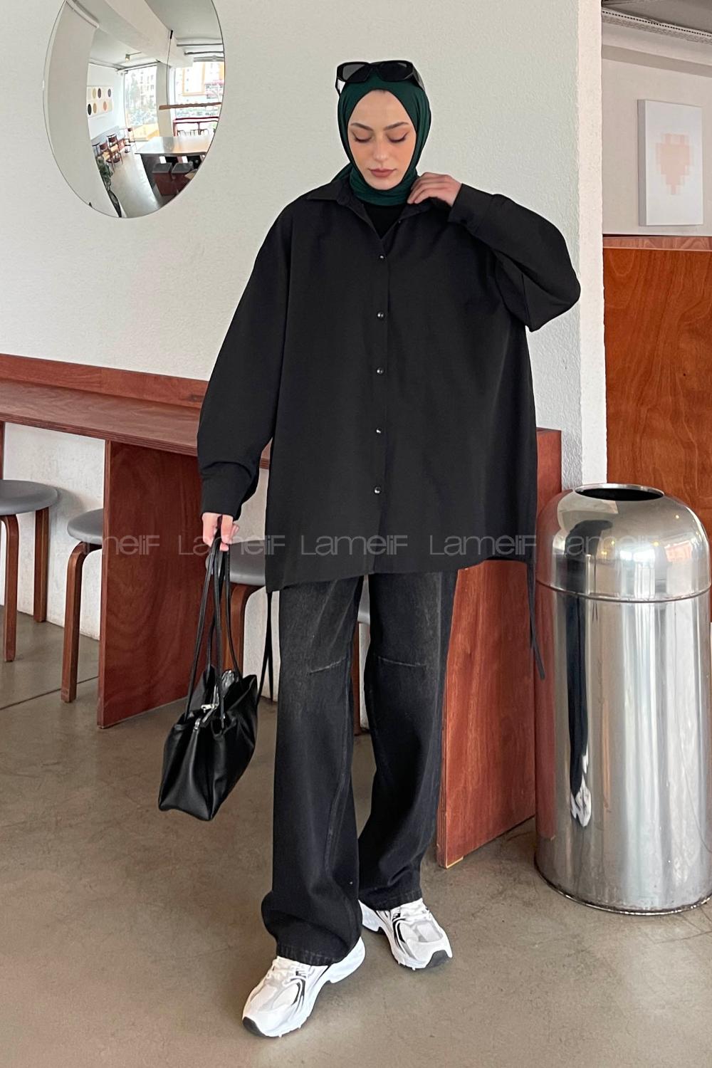 Lamelif Oversize Gömlek Siyah