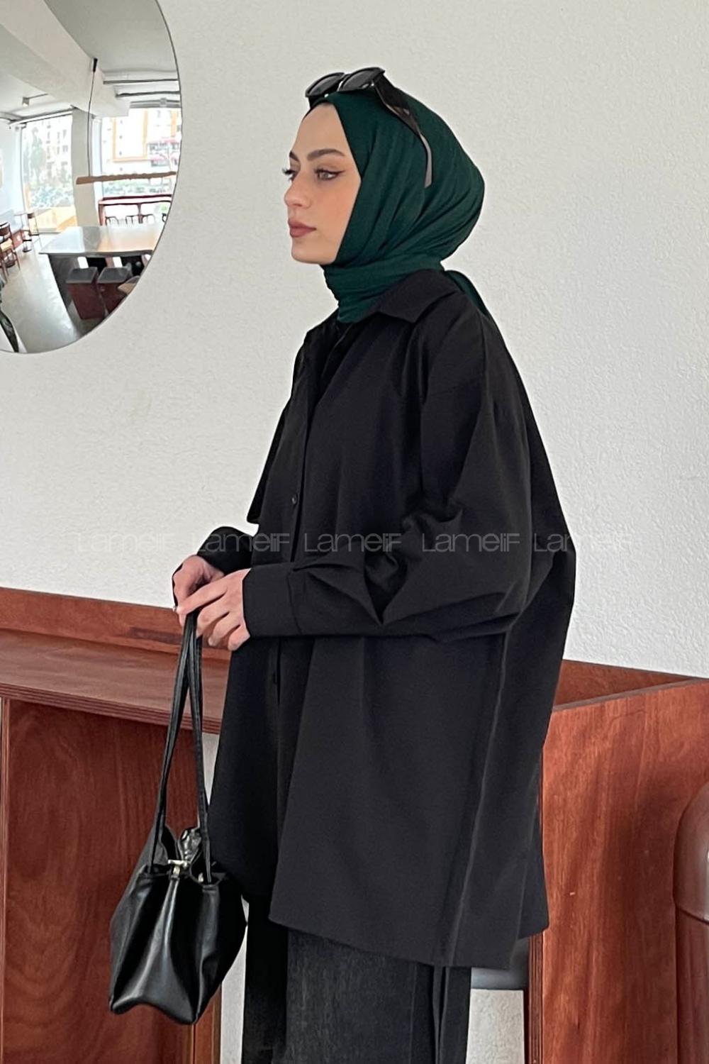 Lamelif Oversize Gömlek Siyah