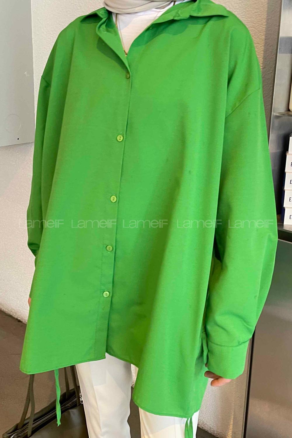 Green Shirt Collar Long Arm Cotton Unprinted Shirt