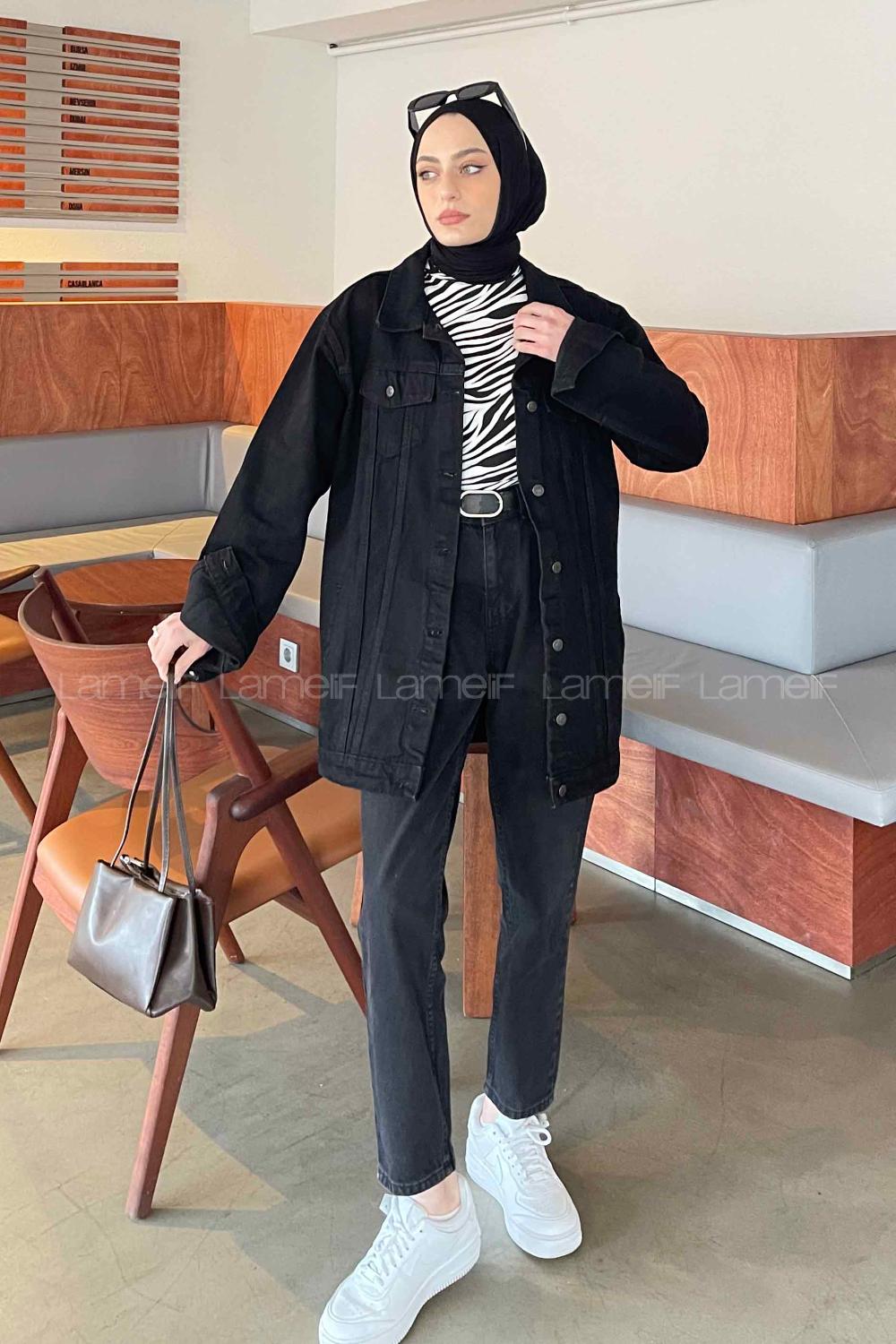 Black Shirt Collar Long Arm Cotton Fabric Denim Jacket