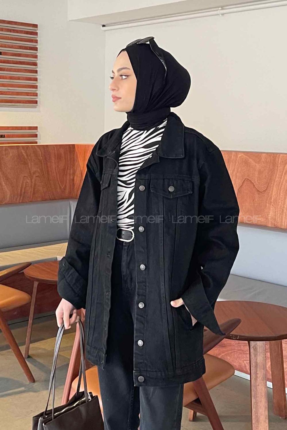 Black Shirt Collar Long Arm Cotton Fabric Denim Jacket