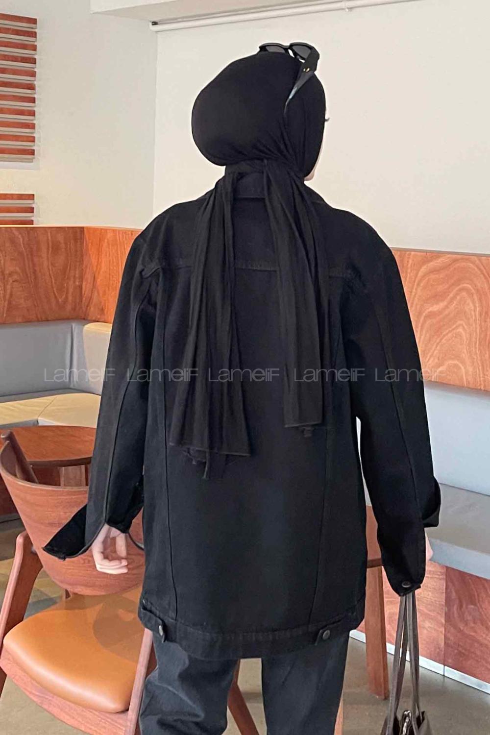 Black Shirt Collar Long Arm Cotton Fabric Denim Jacket