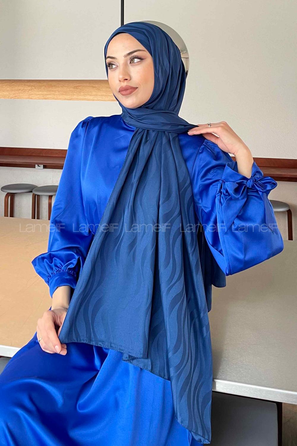 Lamelif Shine Desen Jakar Serisi Şal Gece Mavisi
