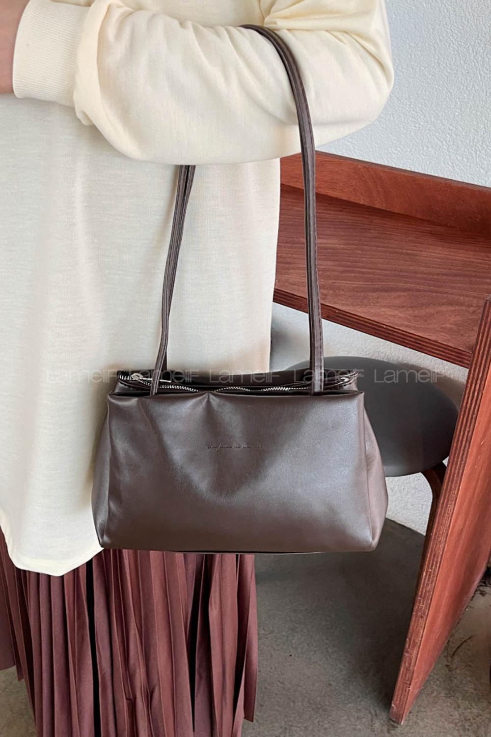 Lamelif Vintage Kadın Baget Çanta Acı Kahve