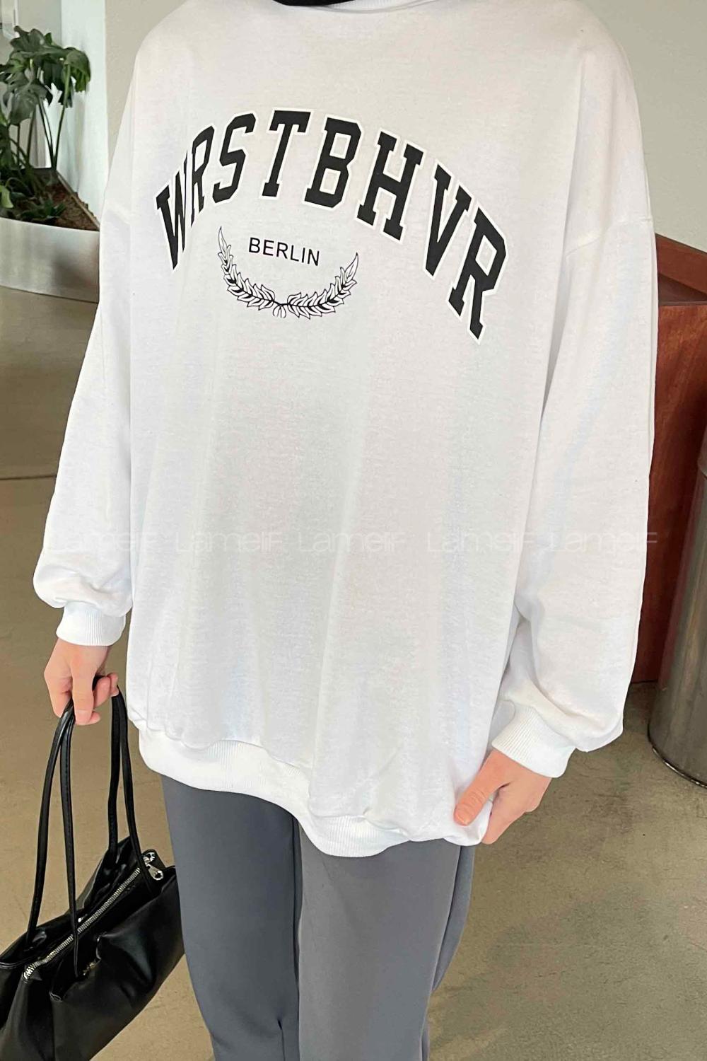 White Medium Crew Neck Long Arm Printed Sweatshirt