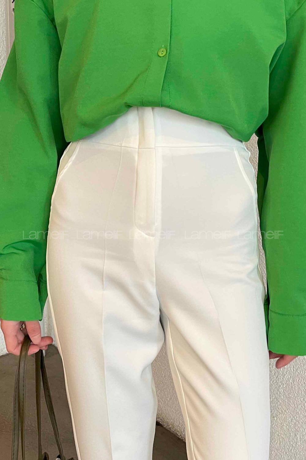 Ecru Cotton Fabric High Waist Comfortable Pants