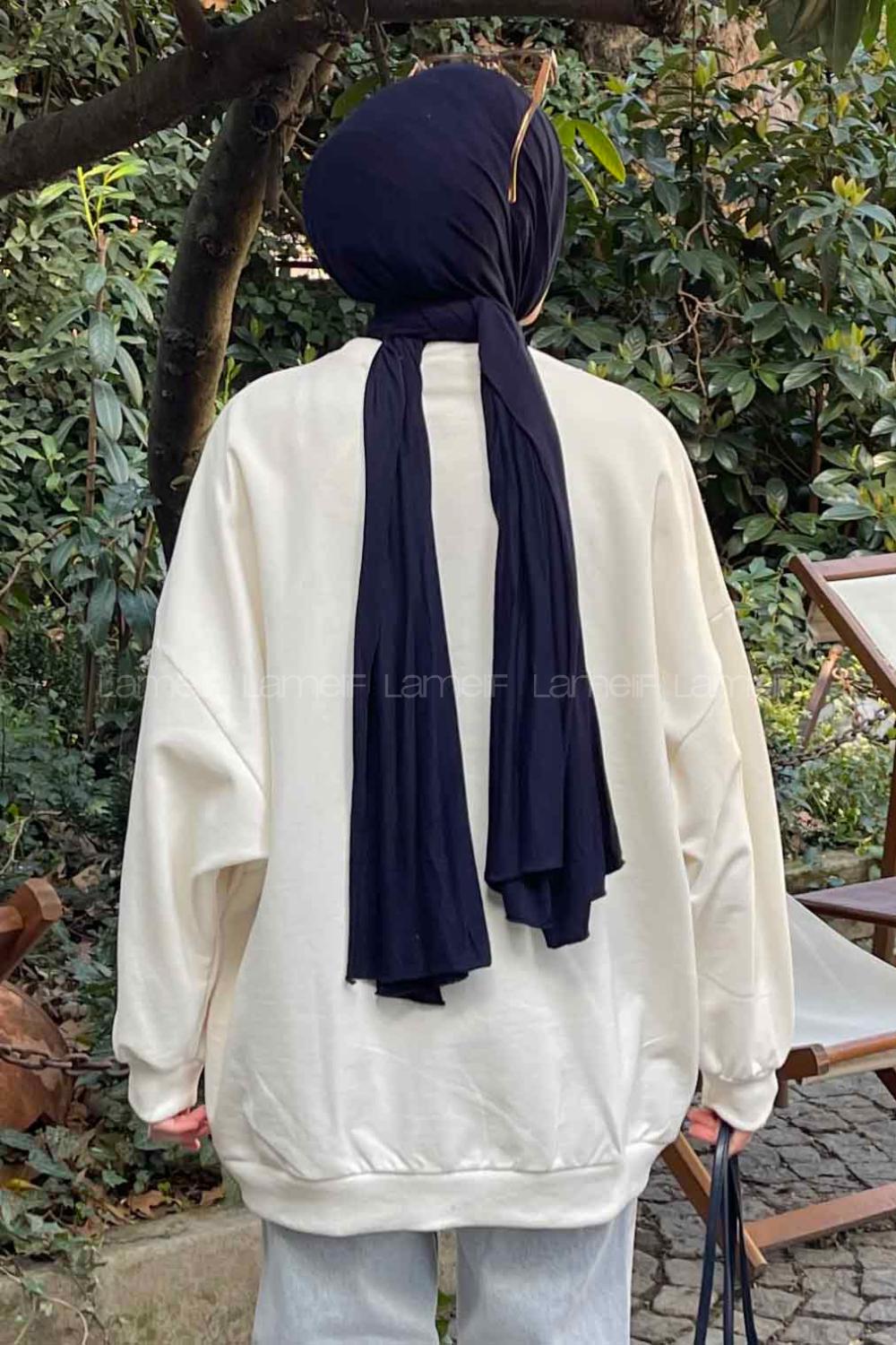 Lamelif Balon Kol Yaka Ve Etek Ucu Manşetli Bol Sweat Ekru