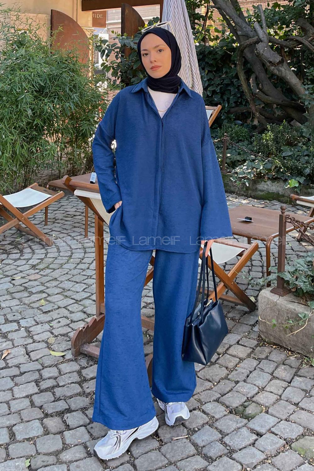 Indigo Shirt Collar Long Arm Poplin Fabric Lycra Regular Trousers Comfortable Suit