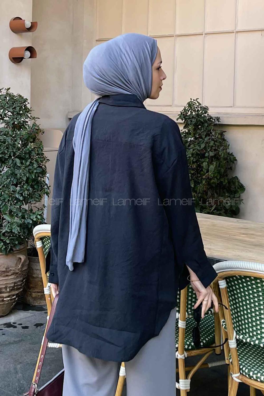 Black Shirt Collar Long Arm Viscose Fabric Shirt