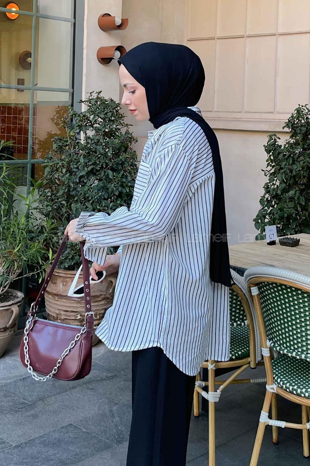 White Black Shirt Collar Long Arm Viscose Fabric Shirt