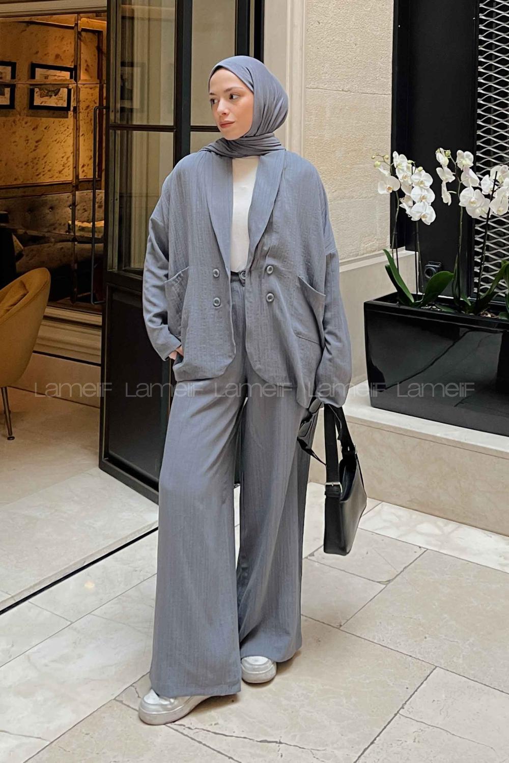 Smoked V Neck Long Arm Cotton Fabric Viscose Fabric Regular Trousers Comfortable Suit