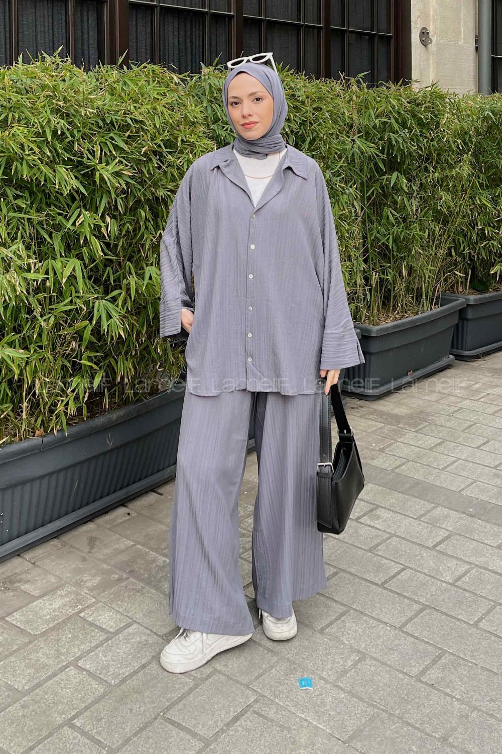 Smoked Shirt Collar Bat Sleeve Arm Cotton Fabric Viscose Fabric Regular Trousers Comfortable Suit